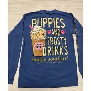 Simply Southern Puppies Frosty Drinks Graphic Long‎ Sleeve T-Shirt Small